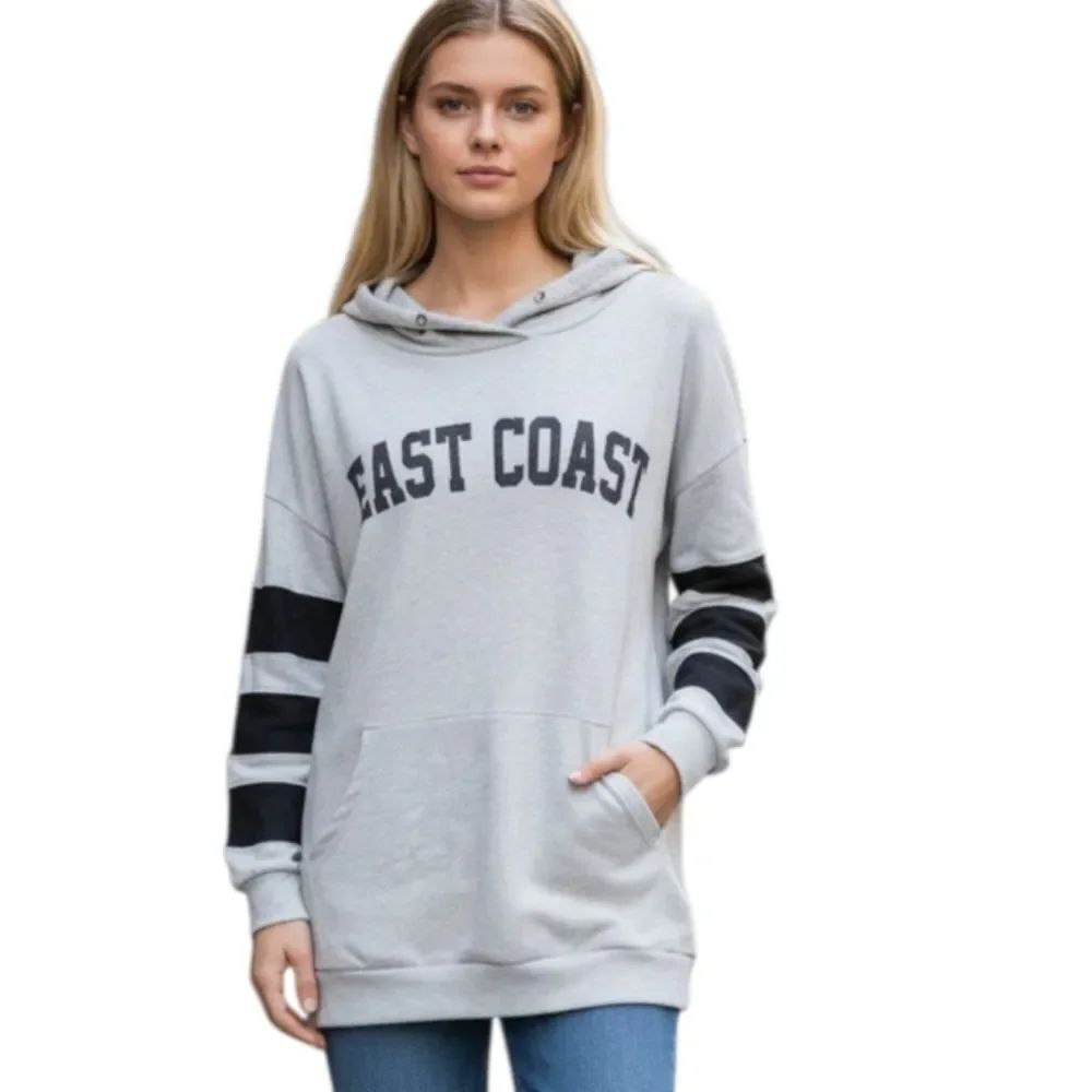 FOREVER 21 GRAY & BLACK MESH SLEEVE HOODIE SZ.S GUC